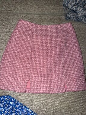 Blue Rain Pink Tweed Mini Skirt with Twin Front Slits